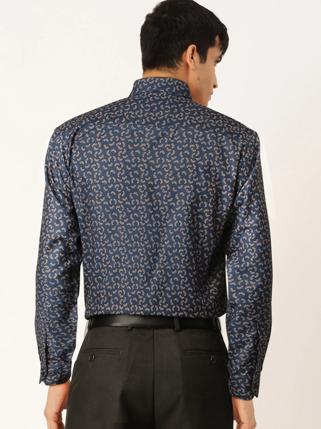 Jainish Navy Men's Cotton Printed Formal Shirt's ( SF 756Navy )