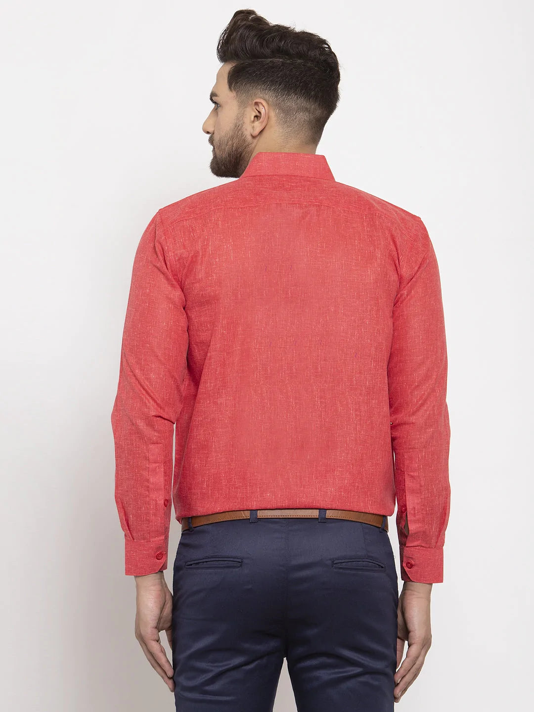 Jainish Red Men's Dobby Solid Formal Shirts ( SF 762Red )
