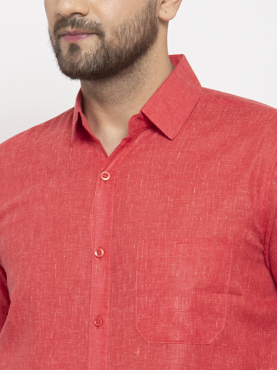 Jainish Red Men's Dobby Solid Formal Shirts ( SF 762Red )