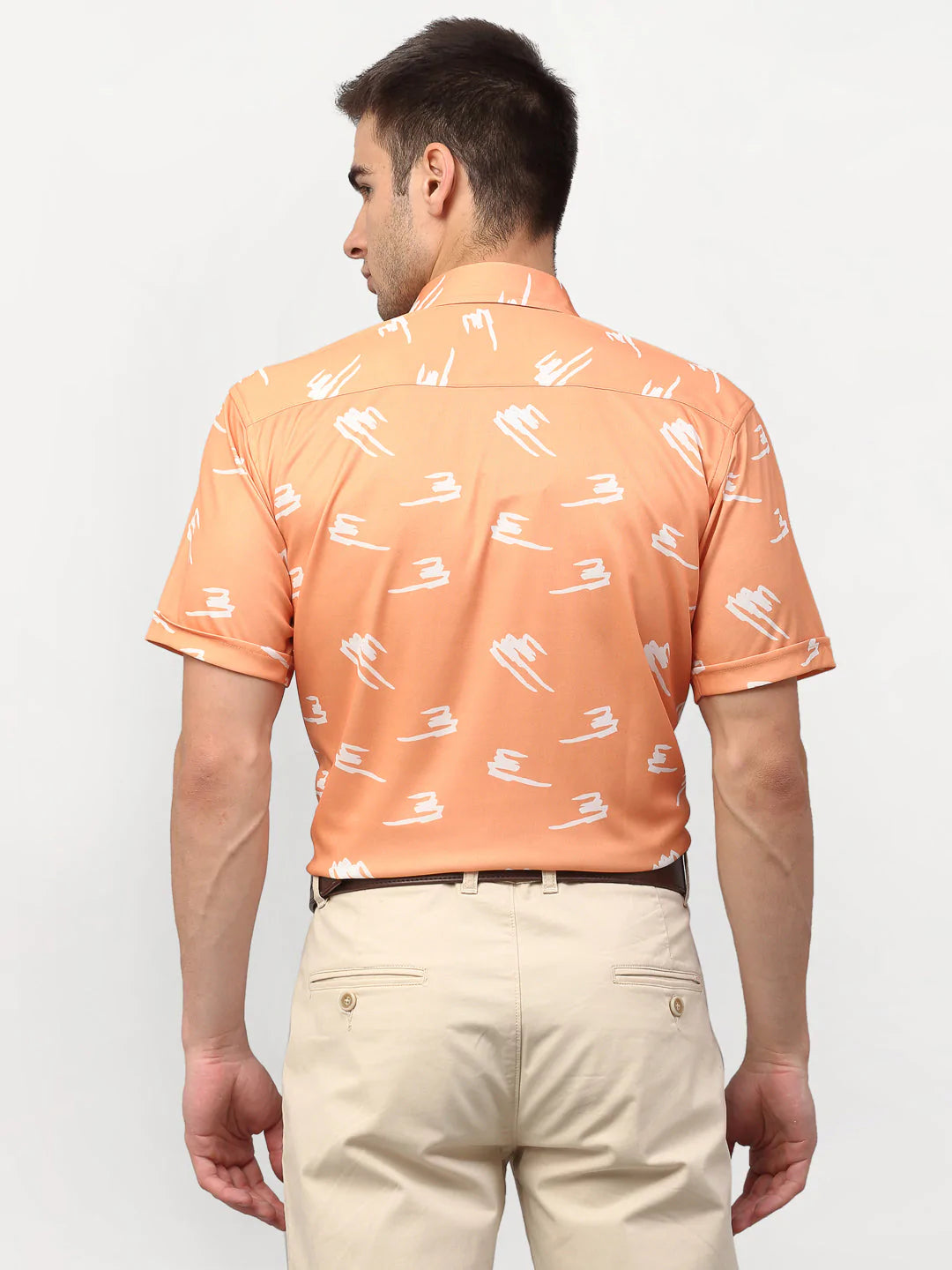 Jainish Peach Men's Printed Lycra Half Sleevess Formal Shirts ( SF 778Peach )
