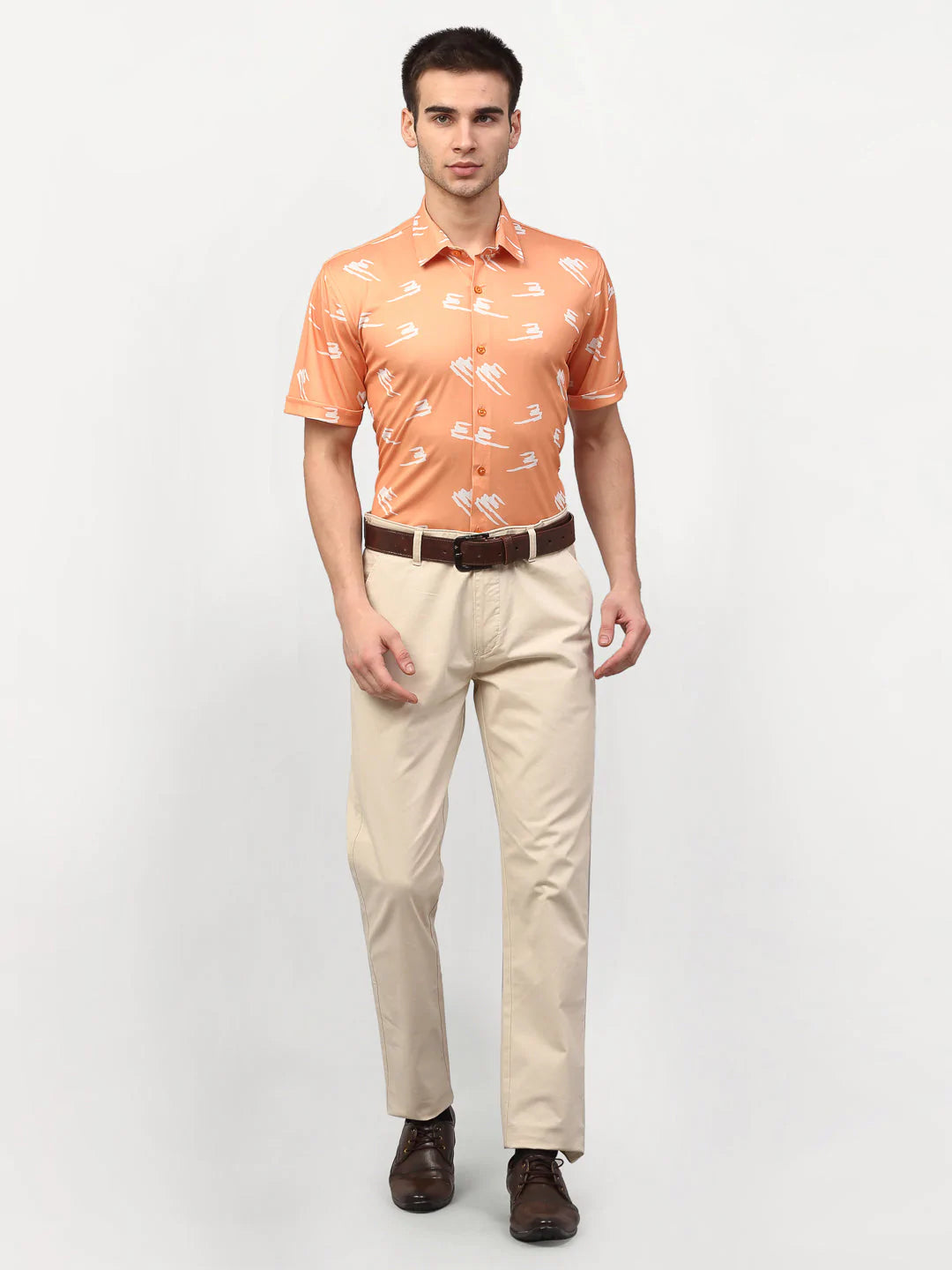 Jainish Peach Men's Printed Lycra Half Sleevess Formal Shirts ( SF 778Peach )