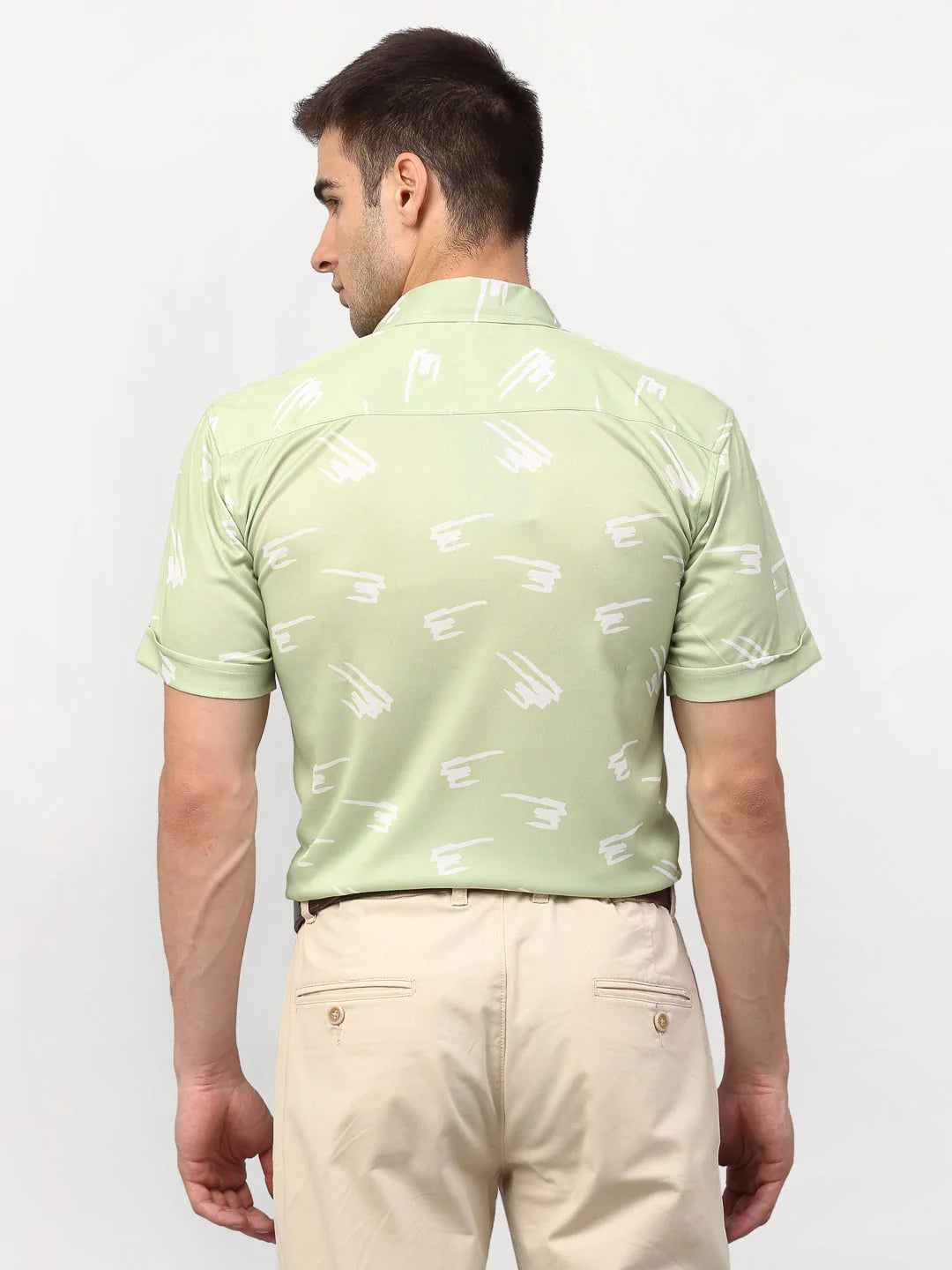 Jainish Green Men's Printed Lycra Half Sleevess Formal Shirts ( SF 778Pista )