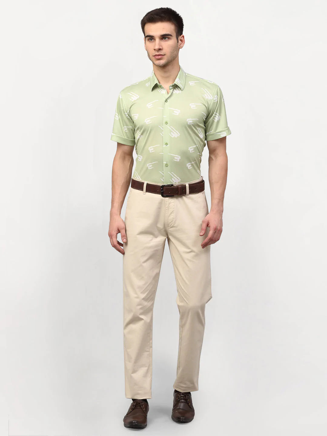 Jainish Green Men's Printed Lycra Half Sleevess Formal Shirts ( SF 778Pista )