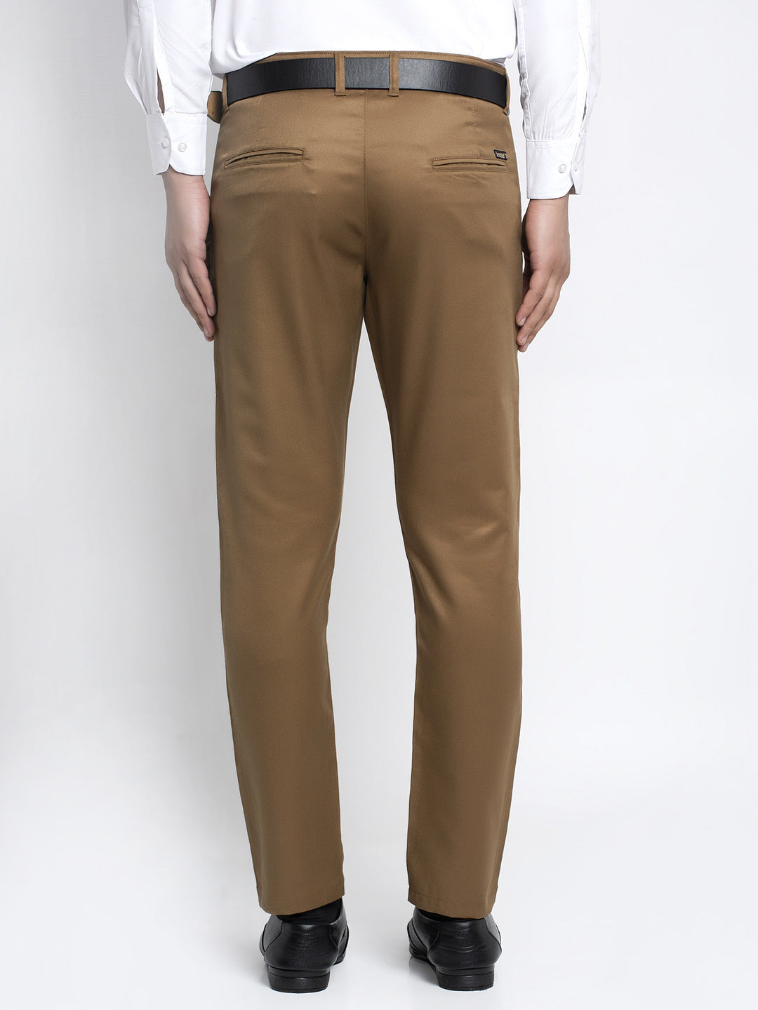 Jainish Men's Brown Tapered Fit Formal Trousers