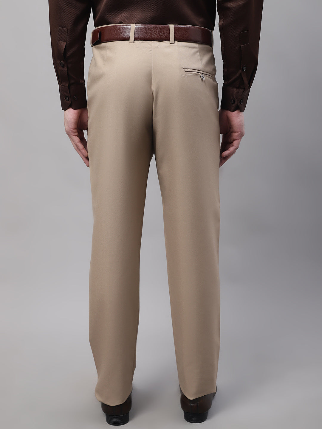 Jainish Men's Beige Tapered Fit Formal Trousers