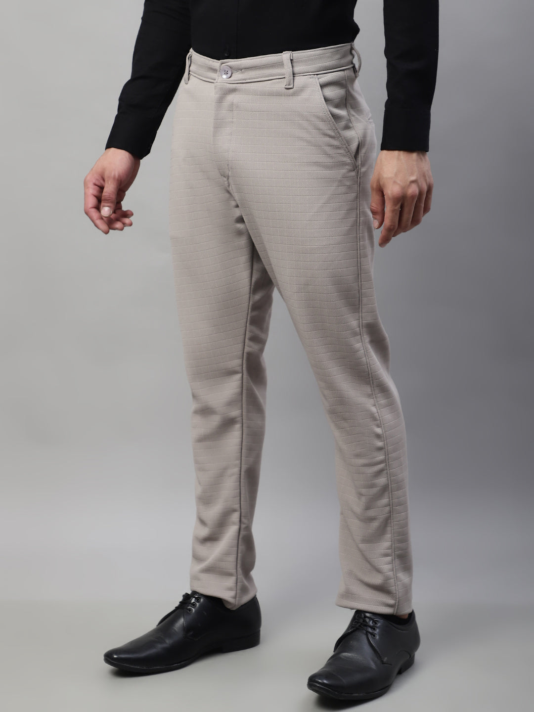 Jainish Men's Light Grey Tapered Fit Formal Trousers
