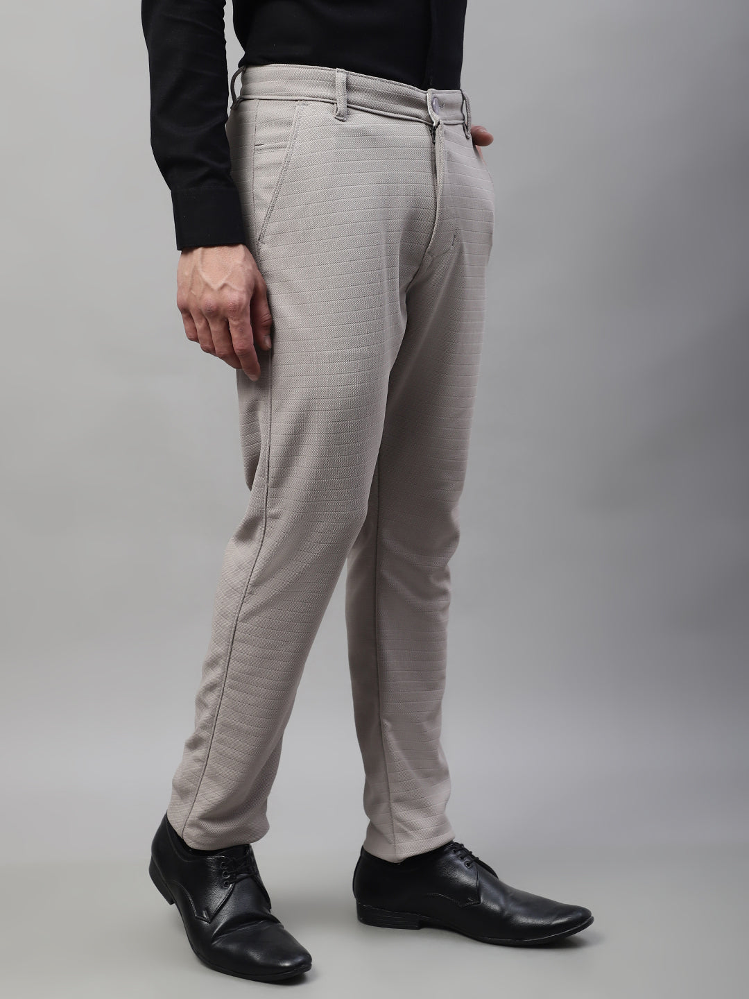 Jainish Men's Light Grey Tapered Fit Formal Trousers