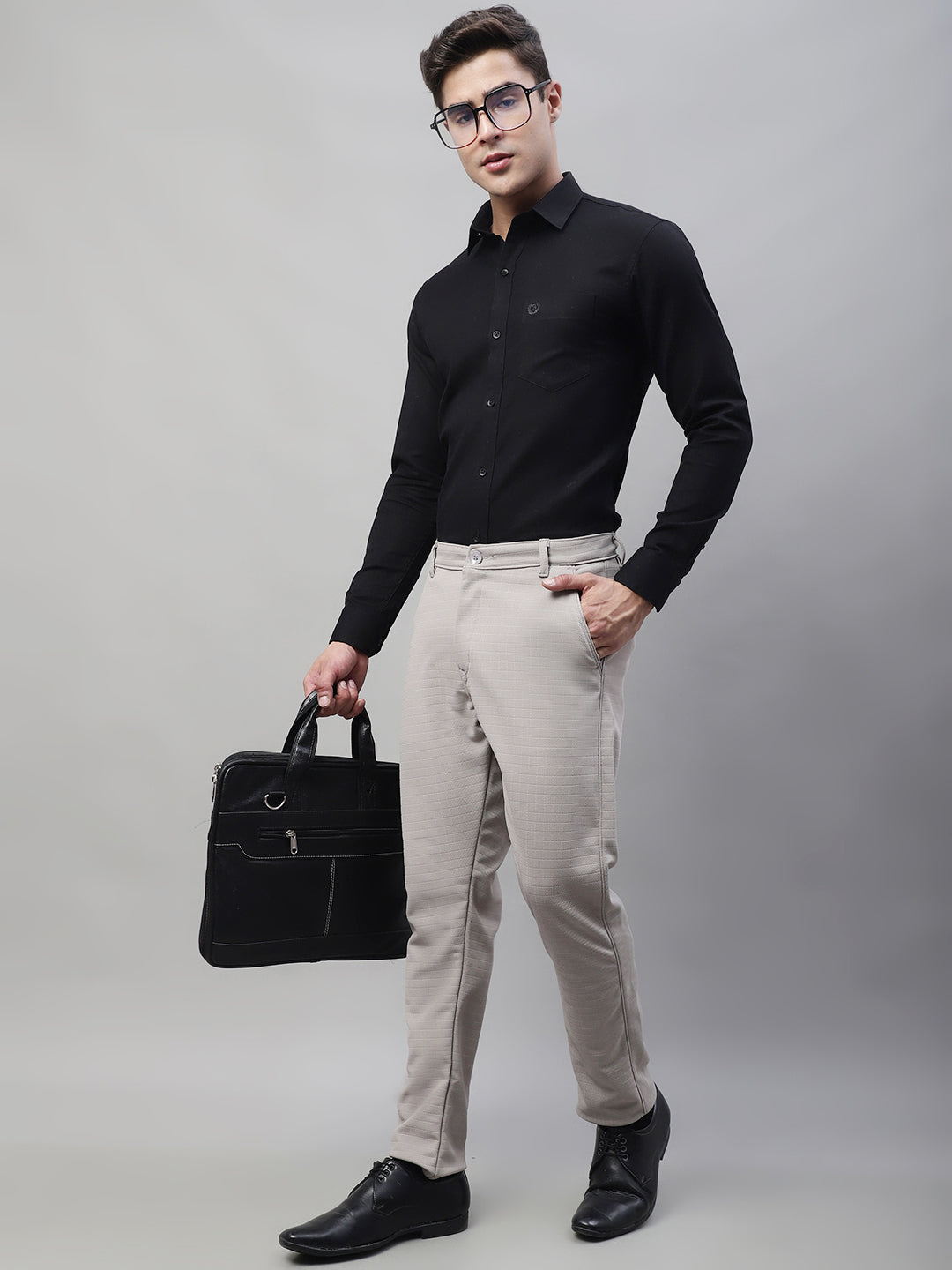 Jainish Men's Light Grey Tapered Fit Formal Trousers