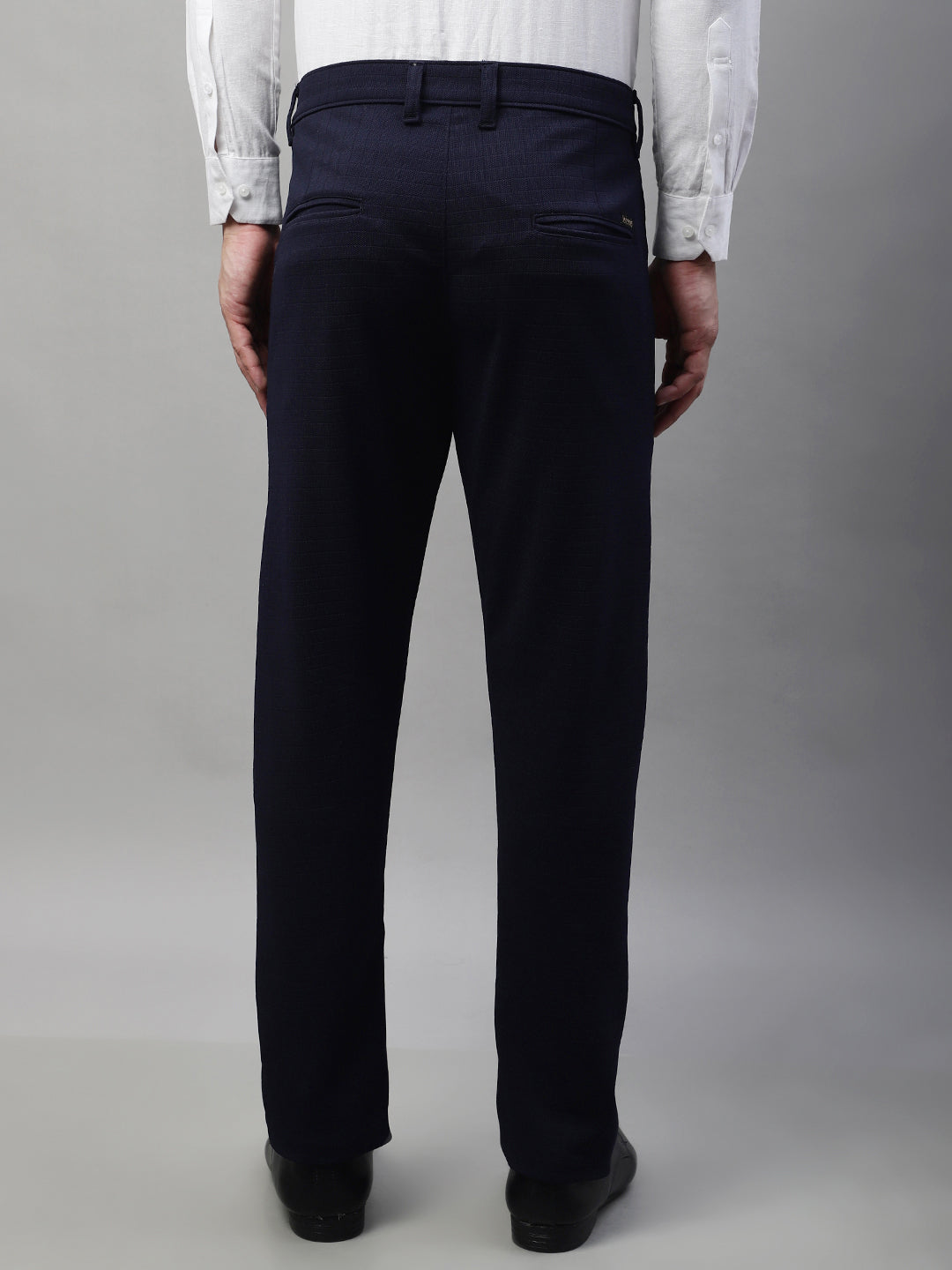 Jainish Men's Navy Blue Tapered Fit Formal Trousers