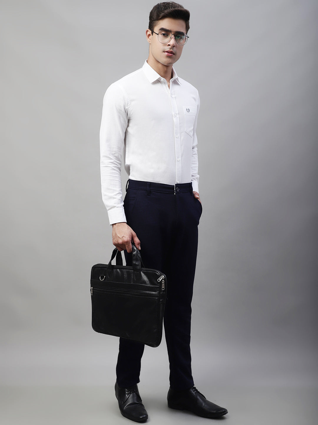 Jainish Men's Navy Blue Tapered Fit Formal Trousers