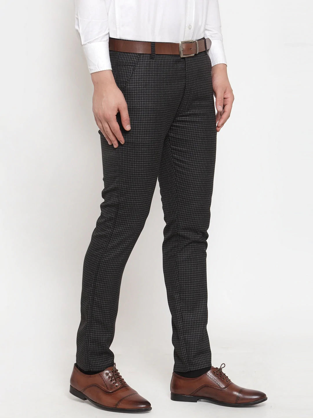Jainish Men's Black Checked Formal Trousers ( GP 254Black )