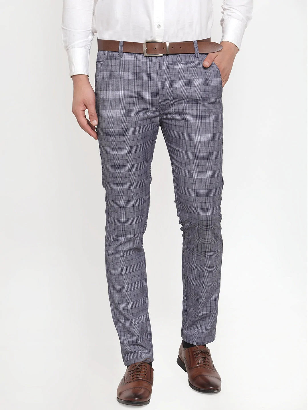 Jainish Men's Blue Checked Formal Trousers ( GP 254Blue )