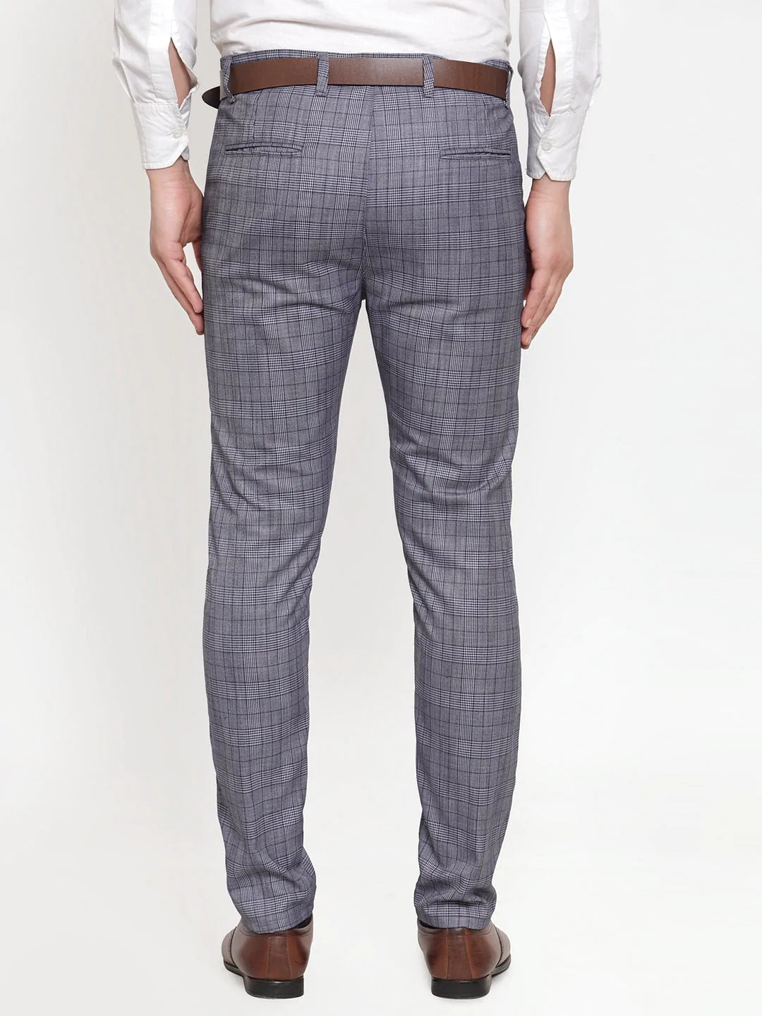 Jainish Men's Blue Checked Formal Trousers ( GP 254Blue )