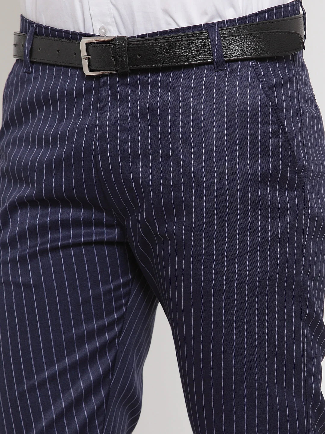 Jainish Men's Blue Cotton Striped Formal Trousers ( FGP 255Navy-Blue )