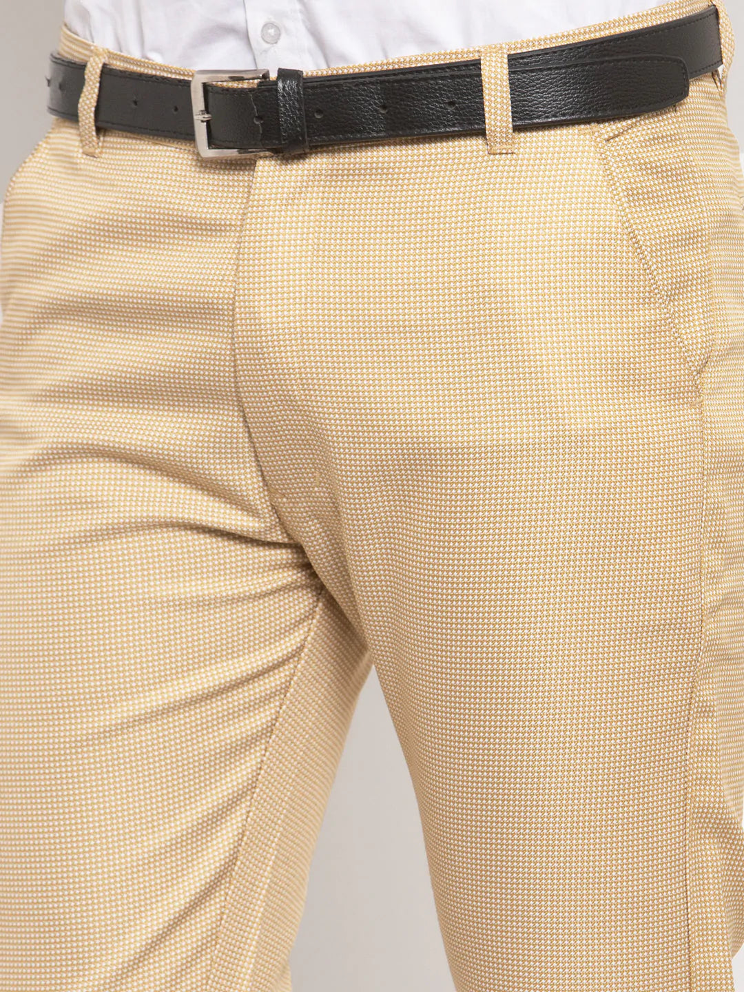 Jainish Men's Gold Cotton Polka Dots Formal Trousers ( GP 257Golden )