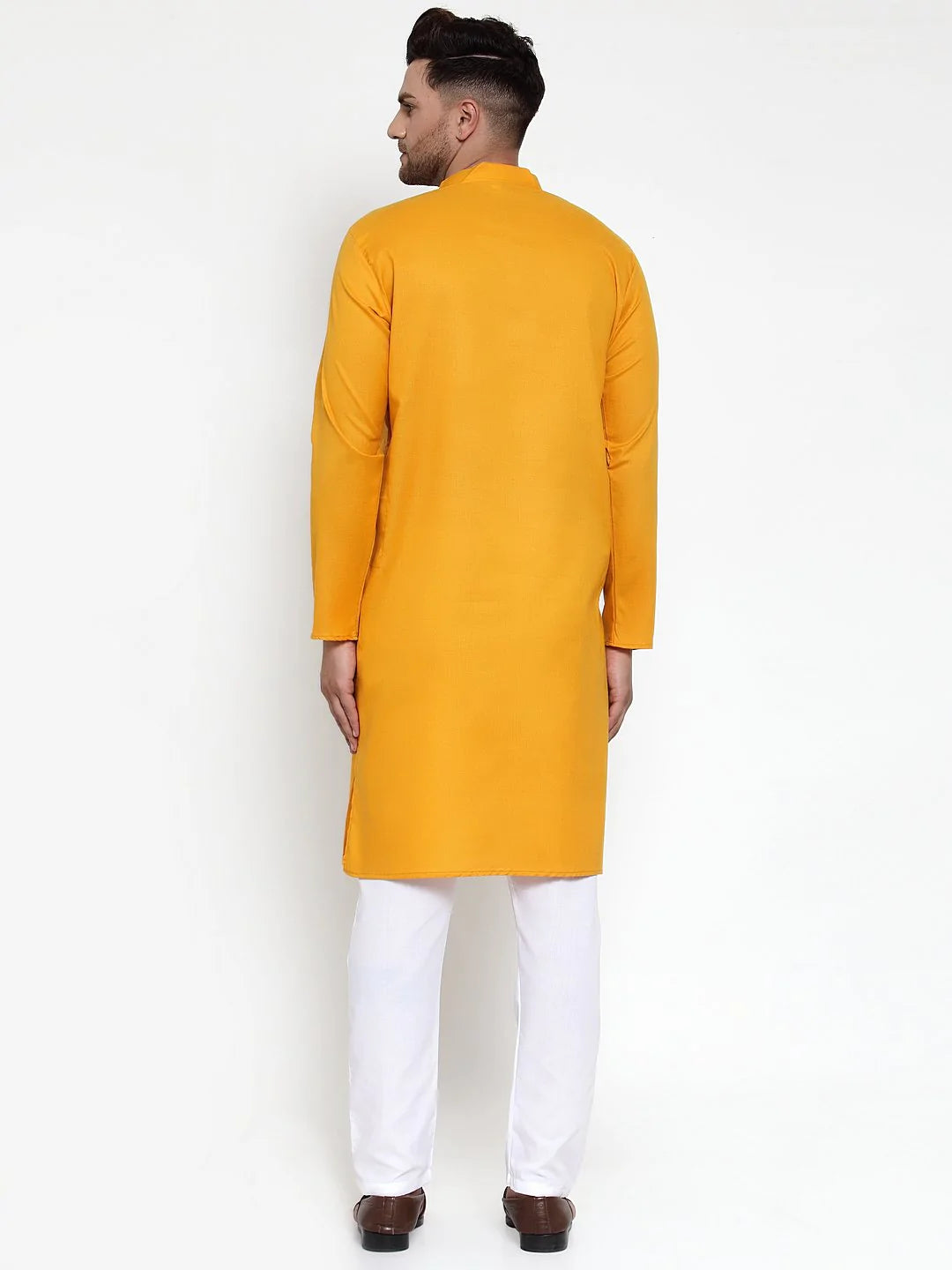 Jompers Men Mustard Yellow & White Solid Kurta Only ( KO 611 Mustard )
