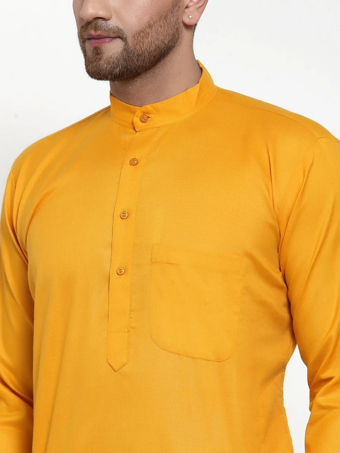 Jompers Men Mustard Yellow & White Solid Kurta Only ( KO 611 Mustard )