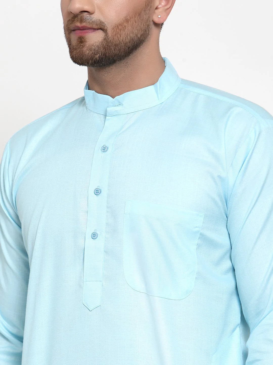 Jompers Men Sky-Blue & White Solid Kurta Only ( KO 611 Sky )