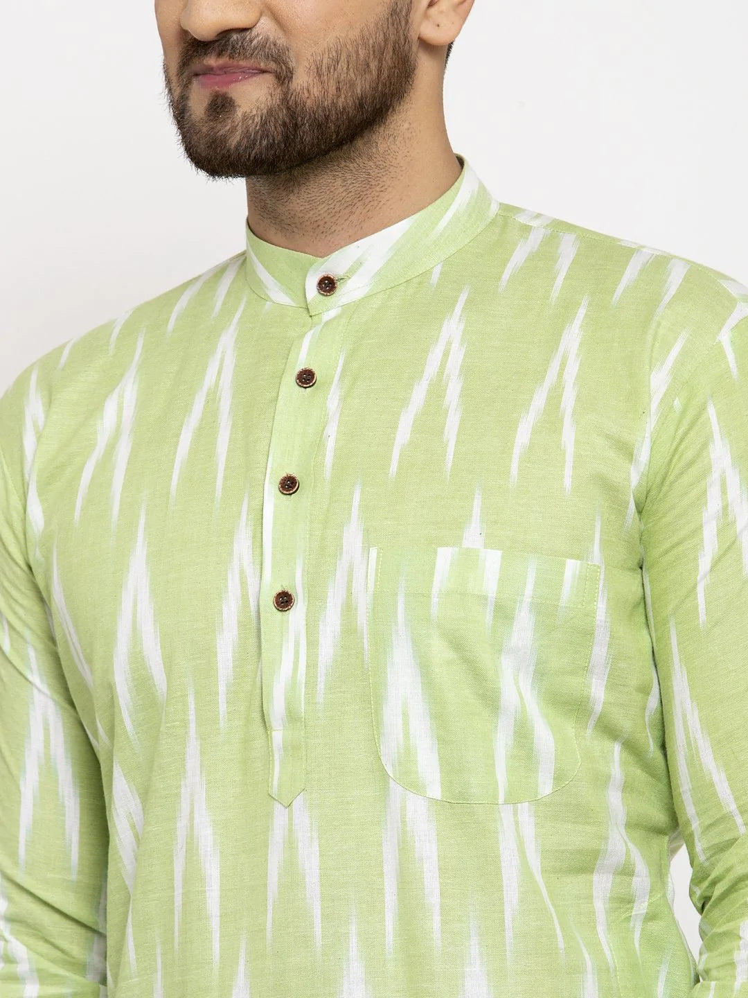Jompers Men Lime Green Woven Design Ikkat Straight Kurta Only ( KO 615 Lime )
