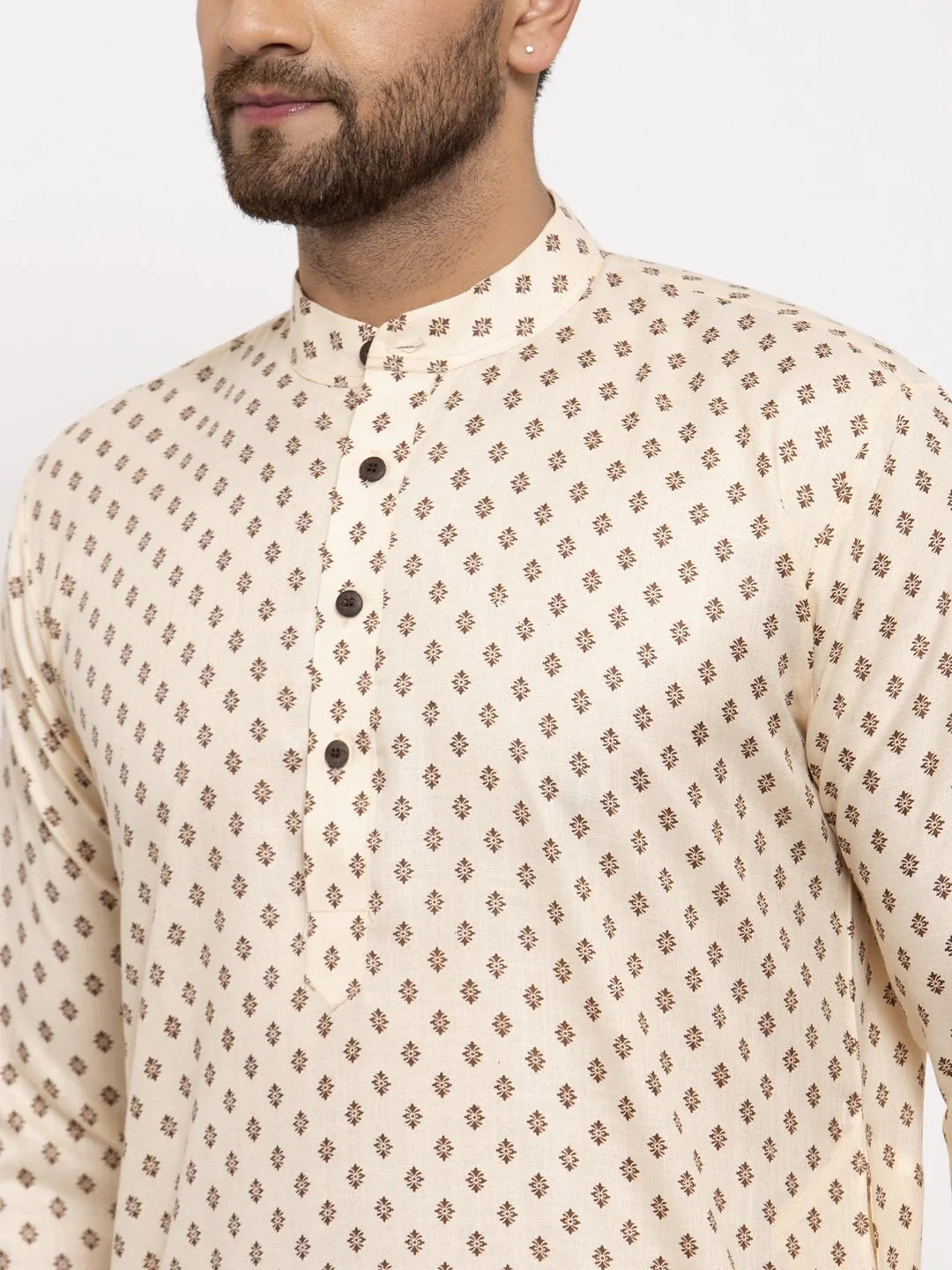 Jompers Men Cream-Coloured Printed Kurta Only ( KO 627 Off-White )