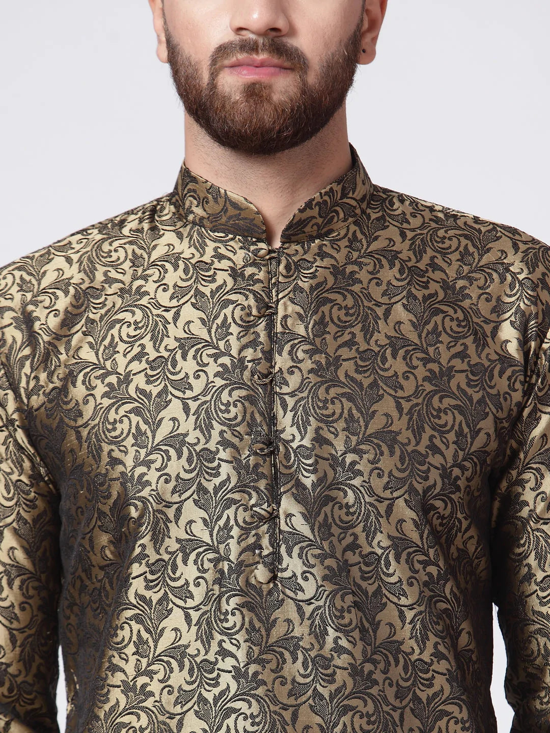 Men Golden & Black Self Design Kurta Only ( KO 517 Golden )