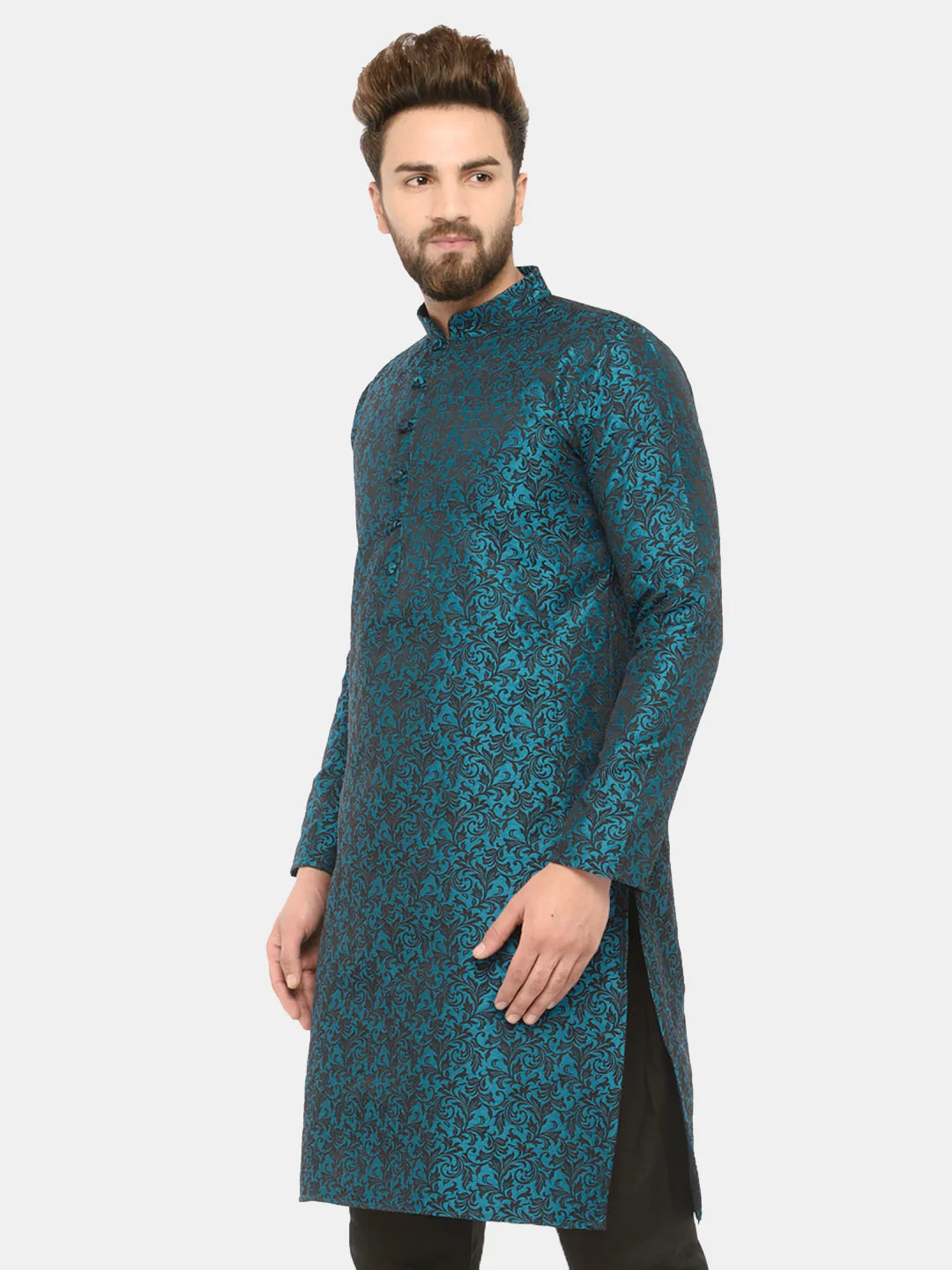 Men Green & Black Self Design Kurta Only ( JOK 517 Green )
