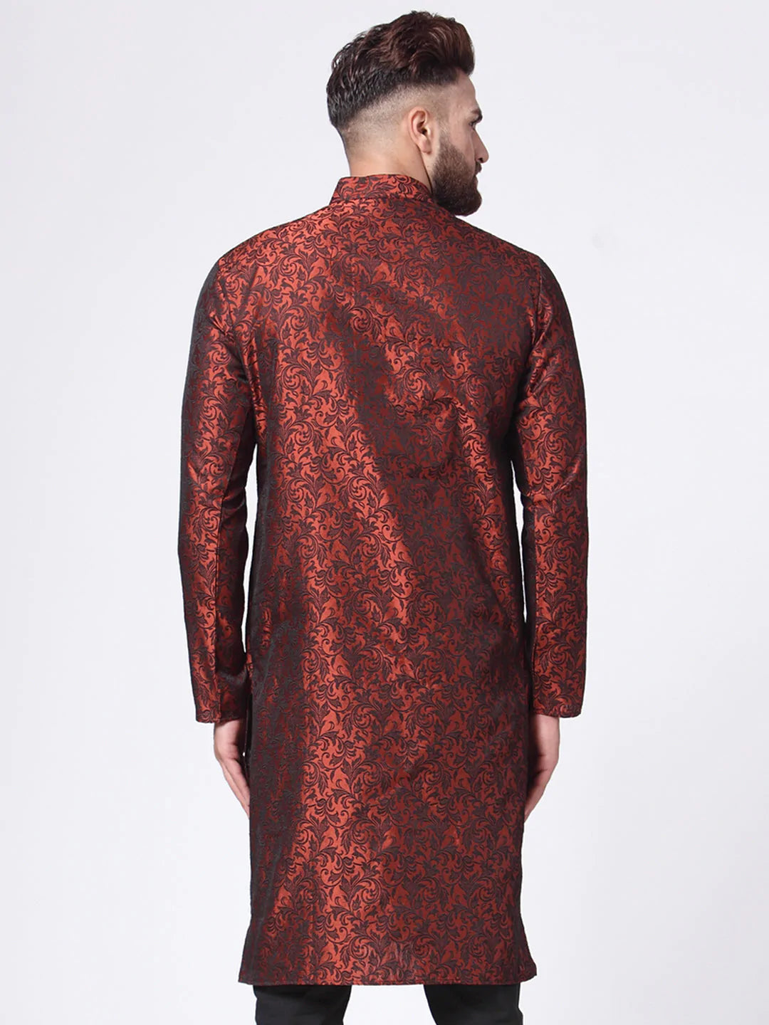Men Maroon & Black Self Design Kurta Only ( KO 517 Maroon )