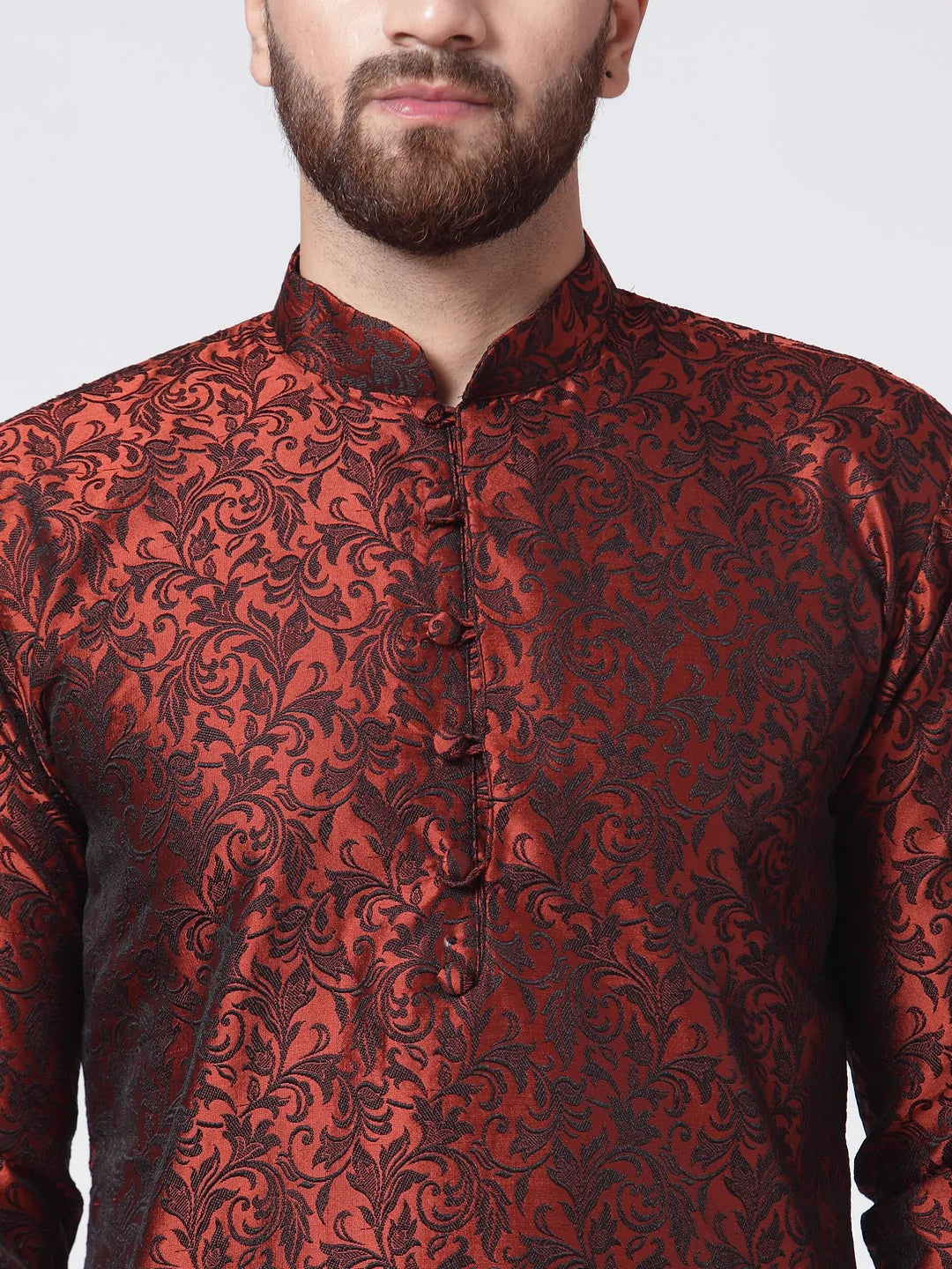 Men Maroon & Black Self Design Kurta Only ( KO 517 Maroon )