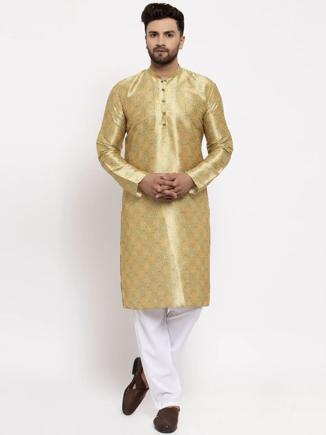 Jompers Men Green & Gold-Toned Printed Kurta onlly ( KO 632 Green )