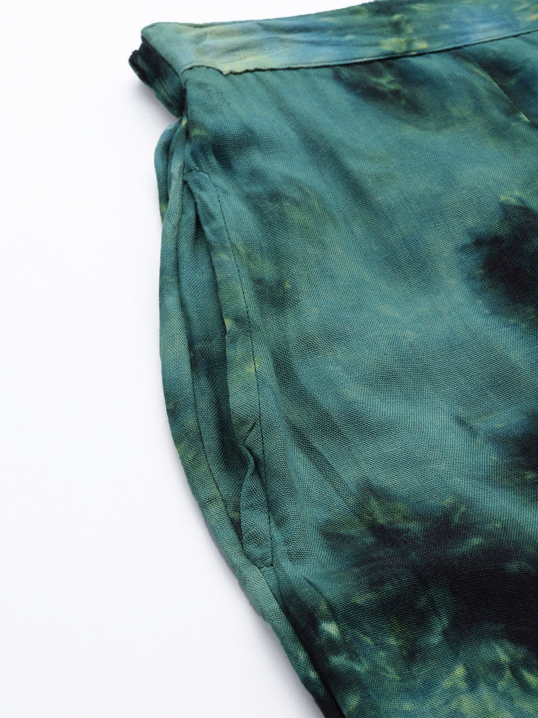 Women Olive Green Tie Dye Printed Rayon Kaftan Tunic With Trousers ( JNCS 3002 Olive )