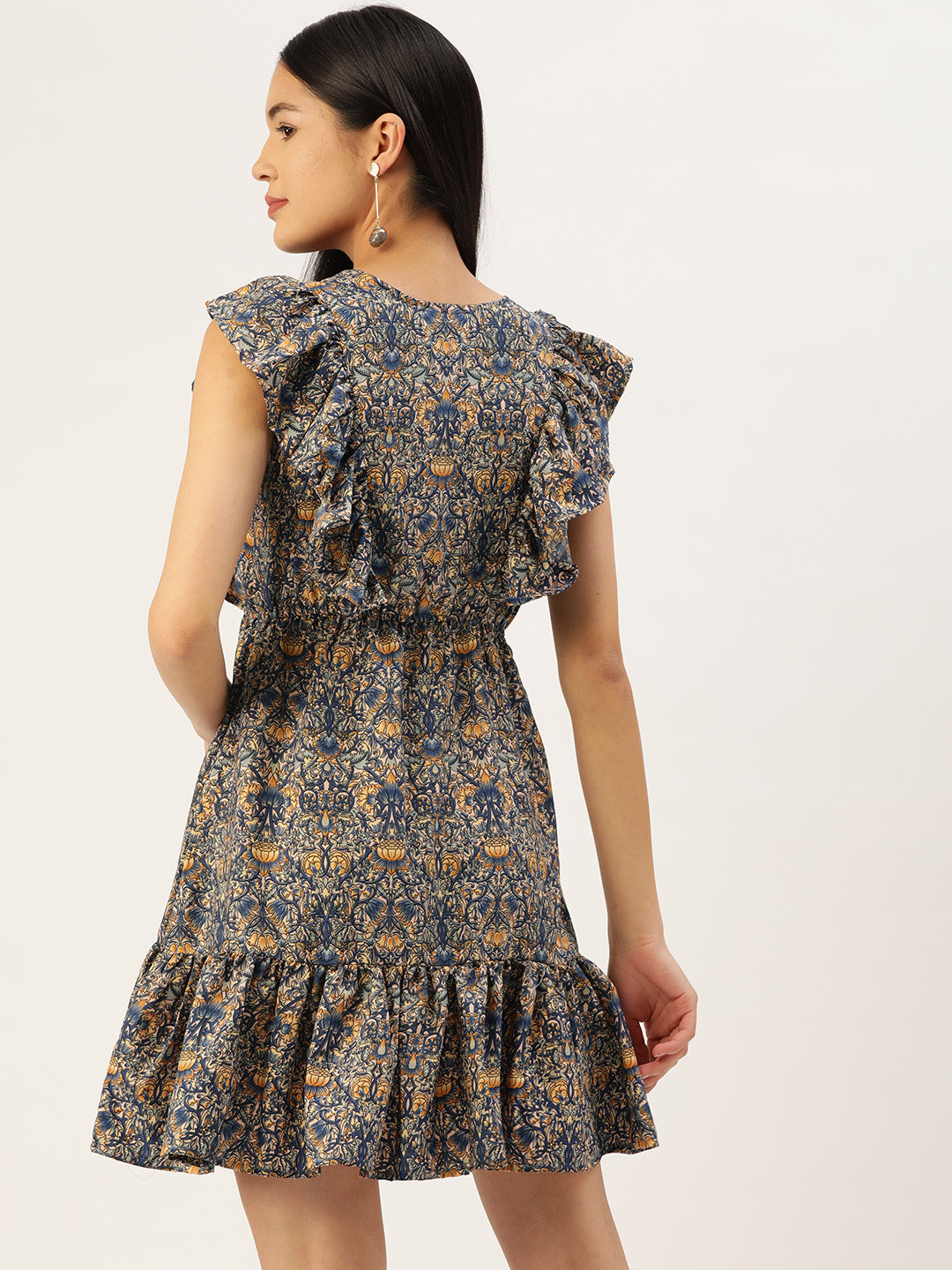 Printed Tiered Dress with frills