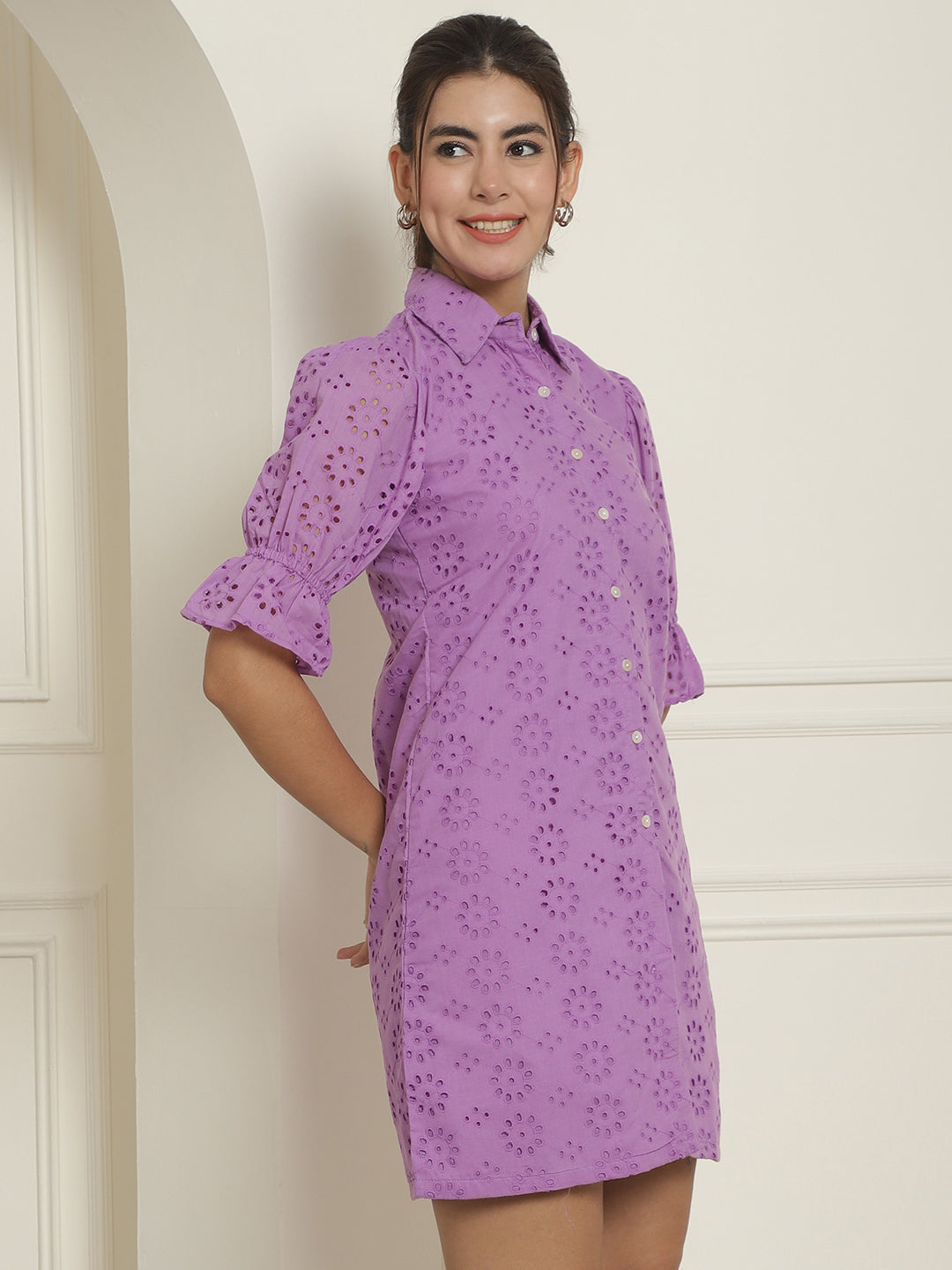 Embroidered Cotton Dress for Women ( JND 2021Purple )