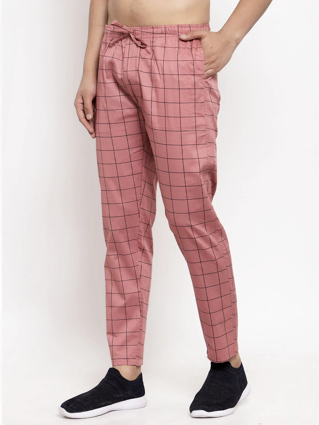 Jainish Men's Peach Checked Cotton Track Pants ( JOG 012Peach )