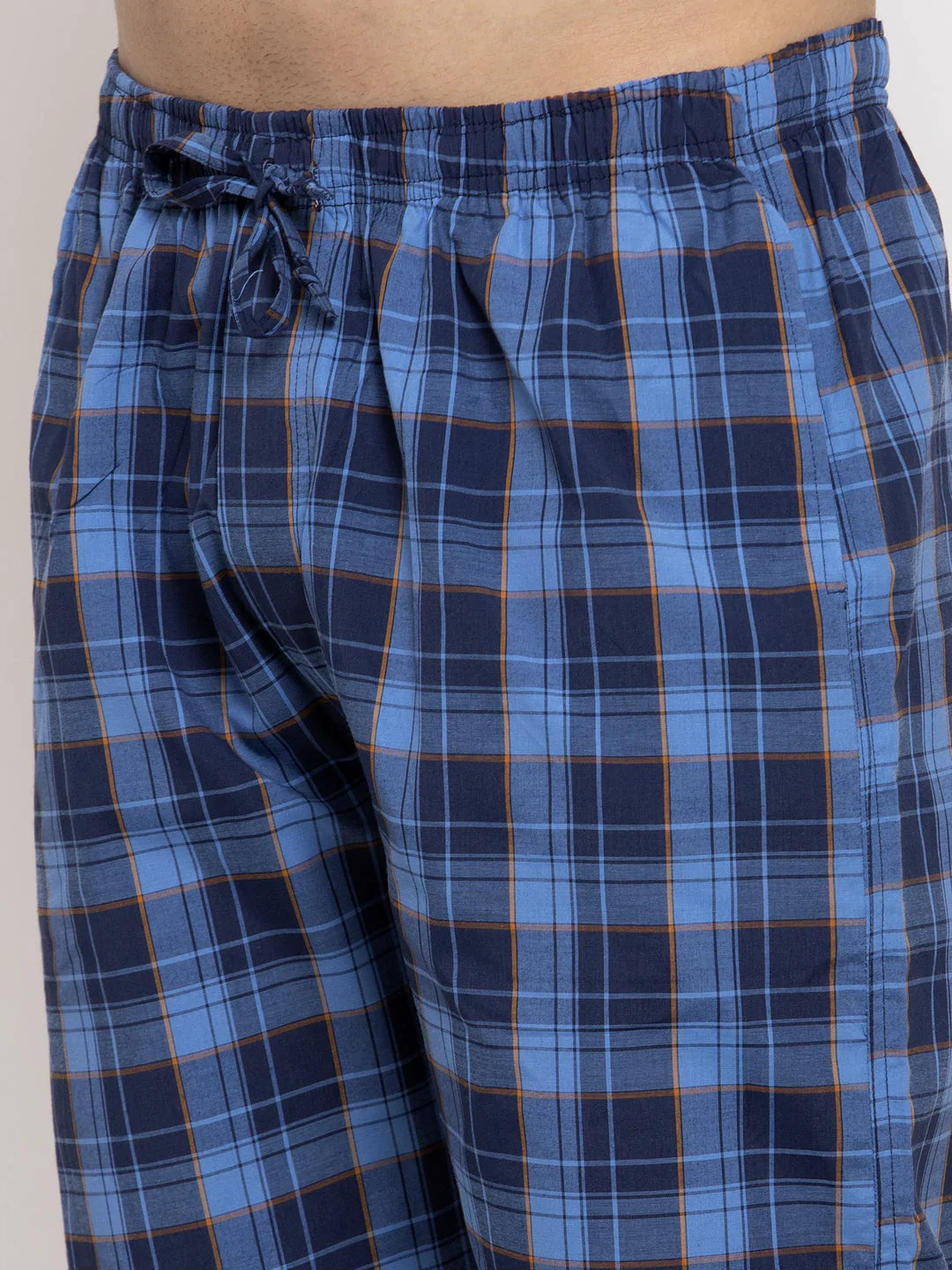 Jainish Men's Blue Checked Cotton Track Pants ( JOG 013Royal-Blue )