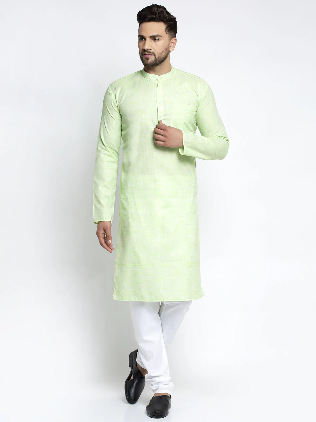 Jompers Men Green & White Self Design Kurta with Pyjamas ( JOKP 638 Green )