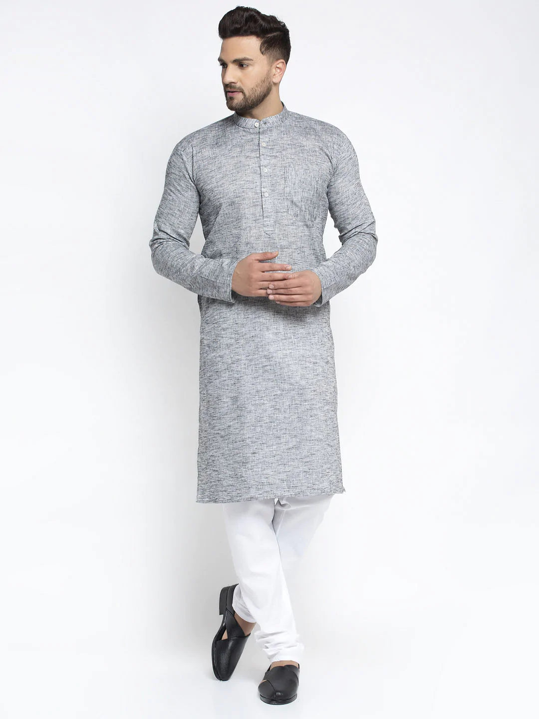 Jompers Men Grey & White Self Design Kurta with Pyjamas ( JOKP 638 Grey )