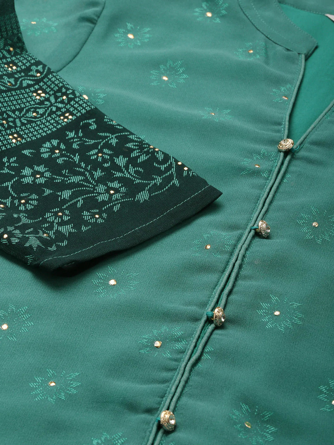 Printed Mukaish Kurta with Palazzos ( JOKPL 1460 Green )