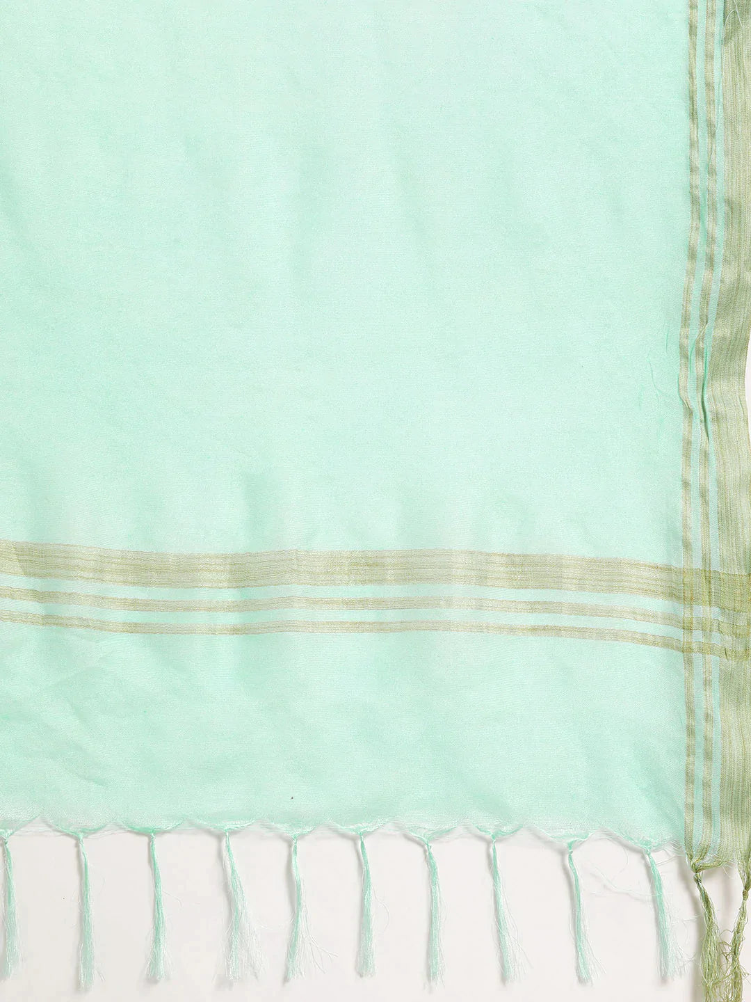 Women Yoke Design Jacquard Kurta with Palazzos & Dupatta ( JOKPL D20F 1483 Off-White )