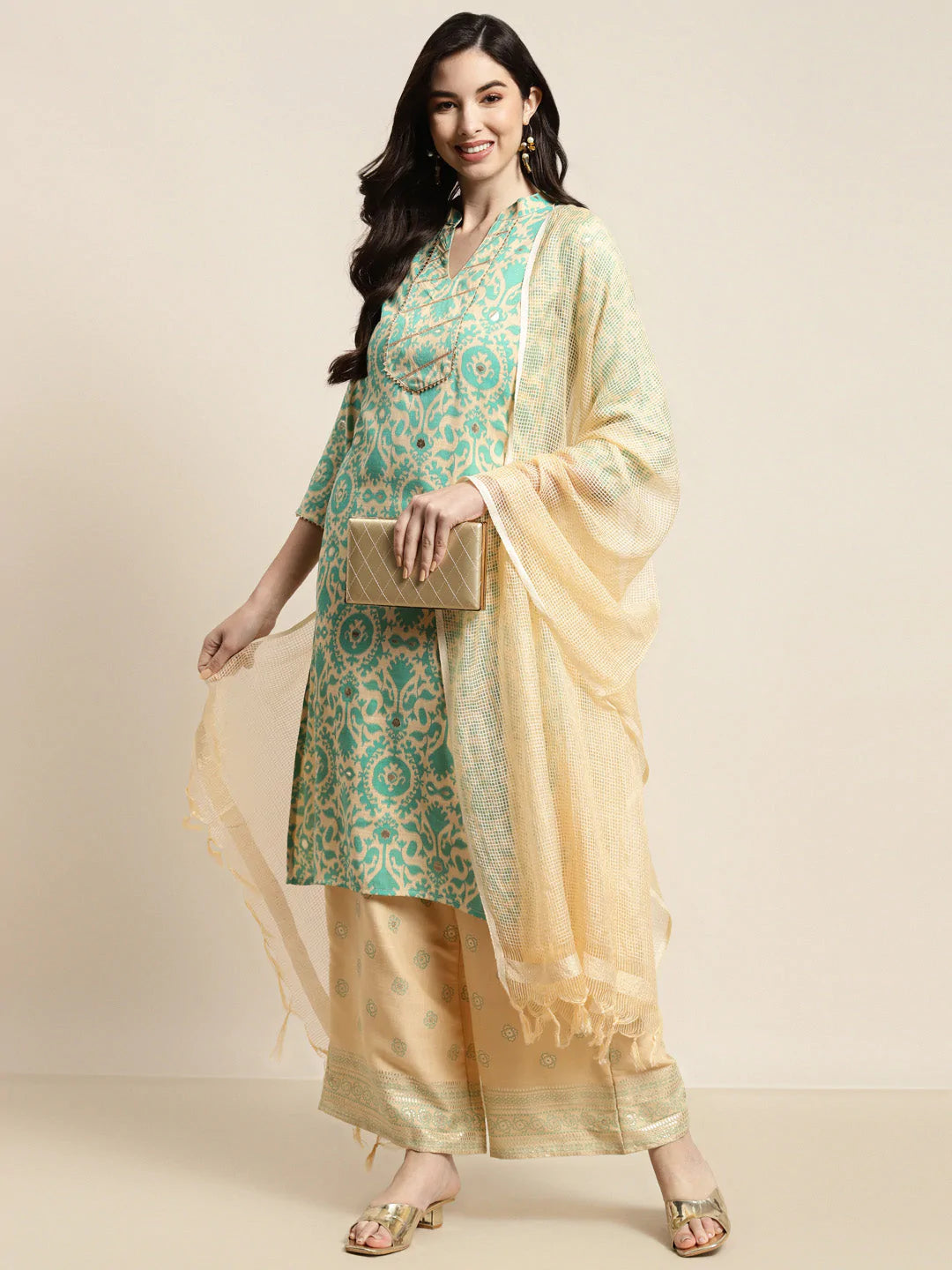 Gotta Patti work Kurta, Palazzos & Dupatta ( JOKPL D31Bg 1449 Sky )