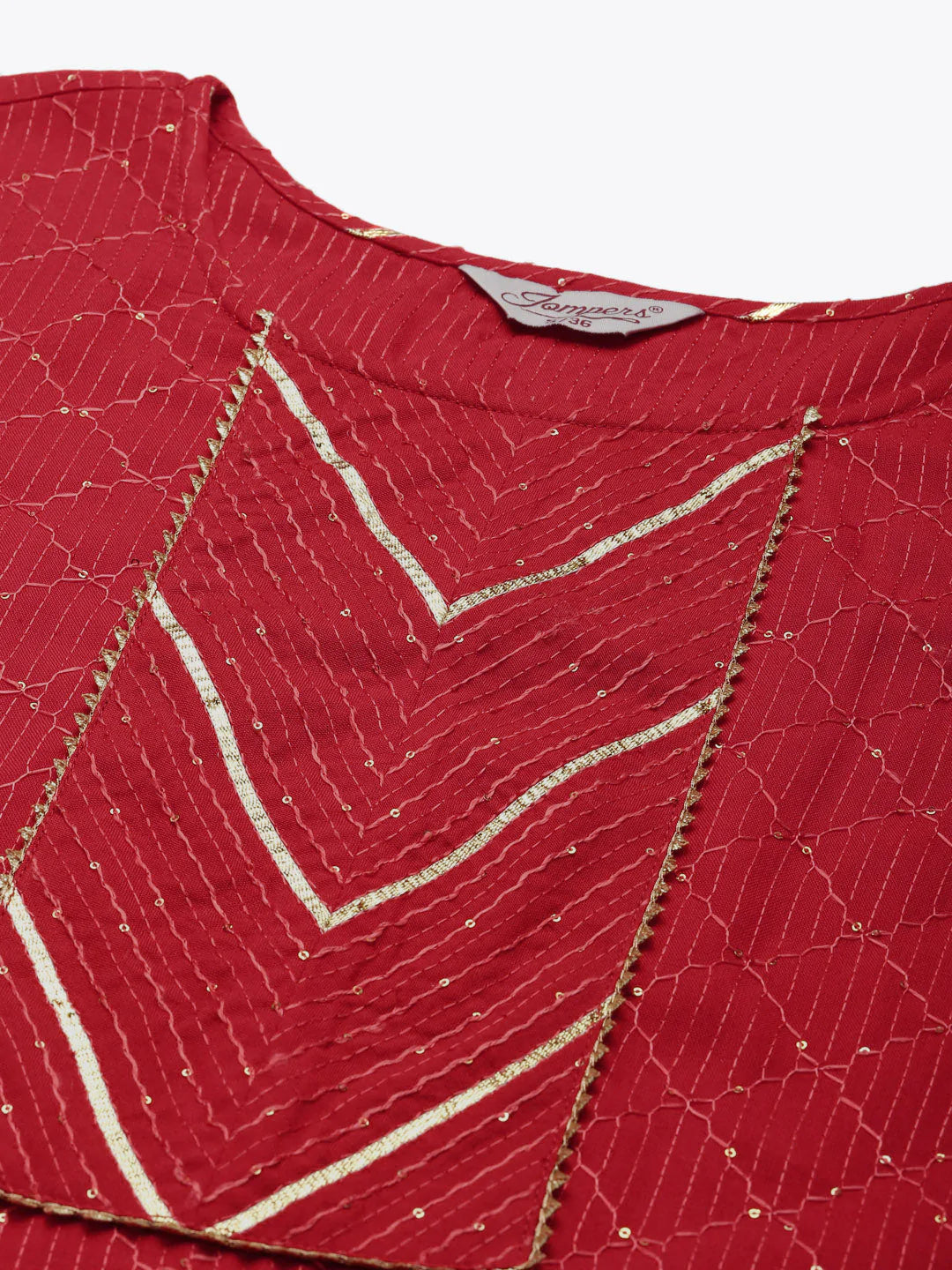 Embroidered Sequinned Kurta with Palazzos & Dupatta ( JOKPL D37R 1475 Red )