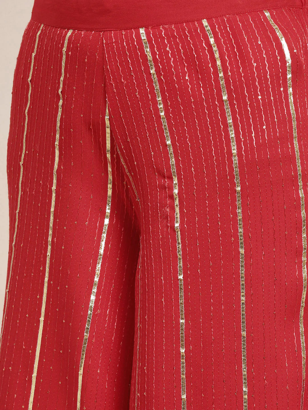 Embroidered Sequinned Kurta with Palazzos & Dupatta ( JOKPL D37R 1475 Red )