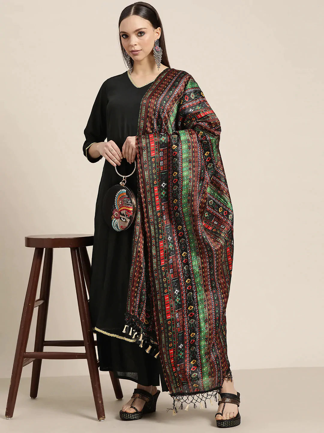 Women Kurta with Palazzos & print Dupatta ( JOKPL D39B 1476 Black )