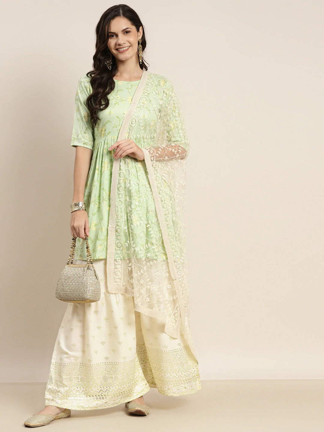 Green Kurta with Sharara & Dupatta ( JOKPS D28W 1462 Green )