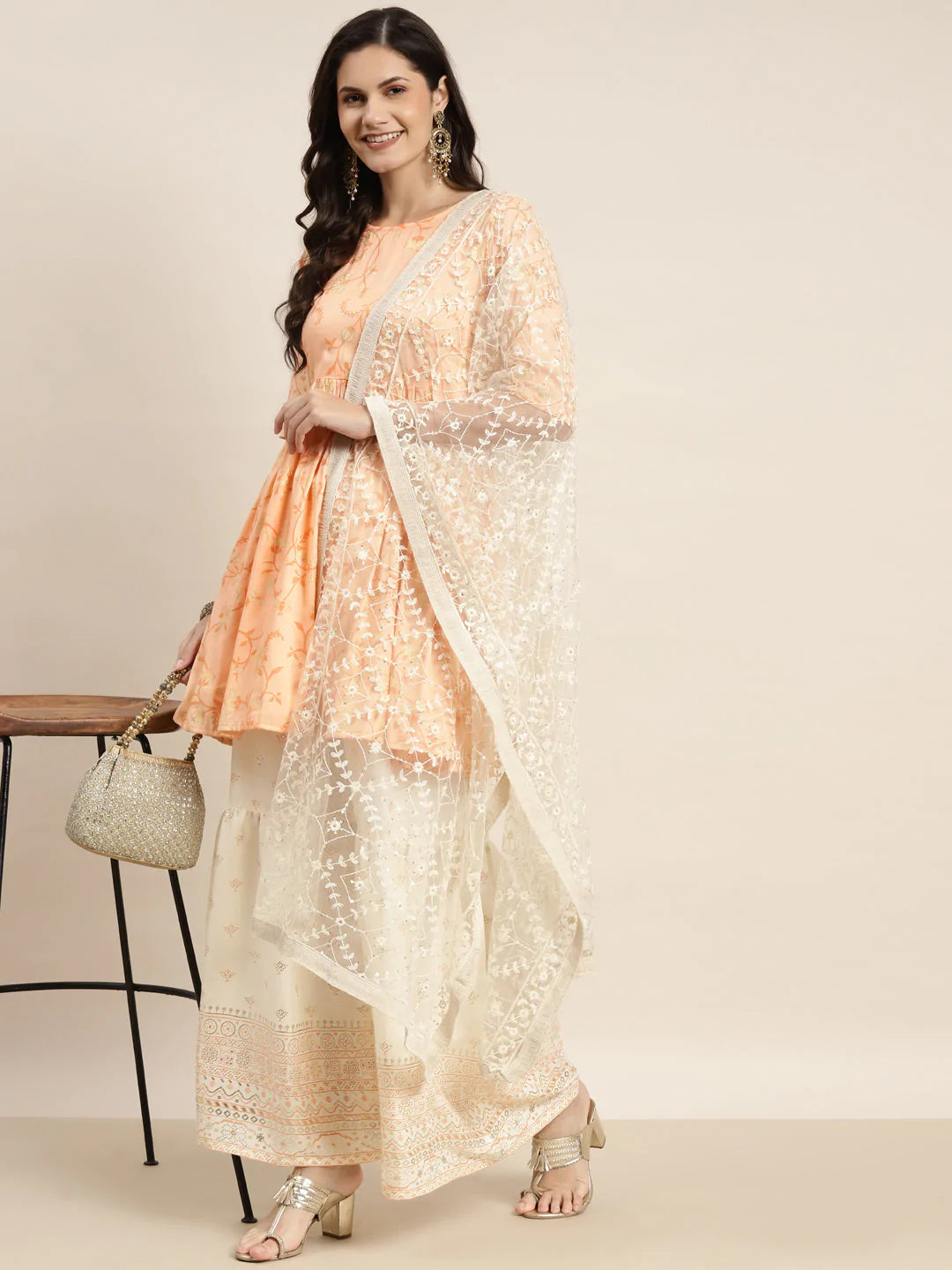 Orange Kurta with Sharara & Dupatta ( JOKPS D28W 1462 Orange )