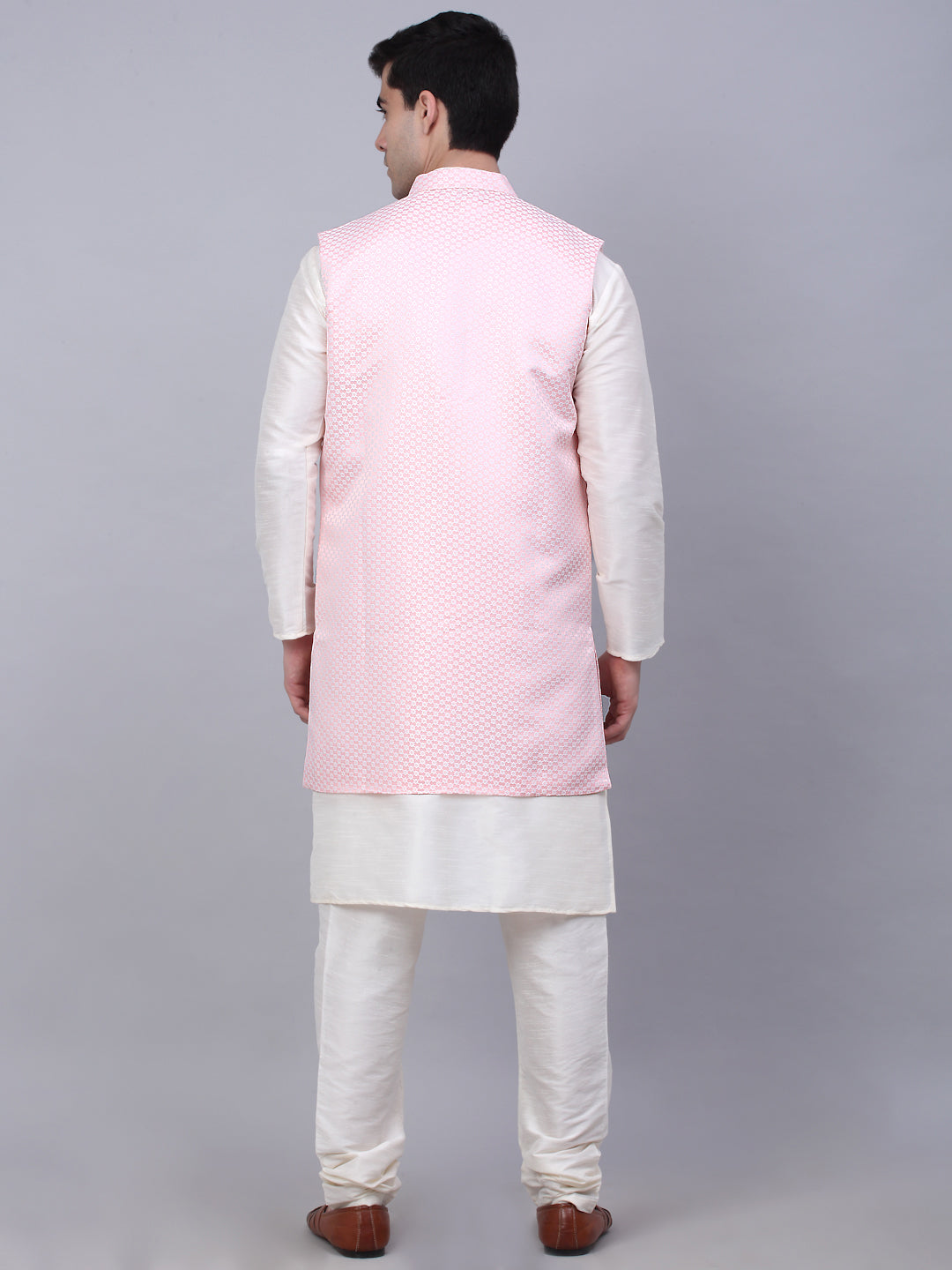 Men's Solid Kurta Pyjama With Shrug Jacket ( JOKPWCS W-D 4067Pink )