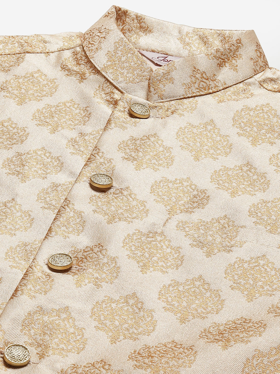 Men's Solid Kurta Pyjama With Floral Cream Printed Nehru Jacket( JOKPWC G-D 4032Cream )