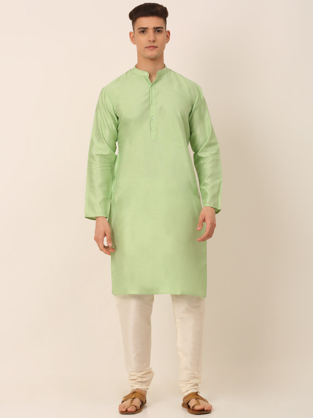 Men's Woven Design Nehru Jacket and Kurta Pyjama Set ( JOKPWC P-D 4045Pista )