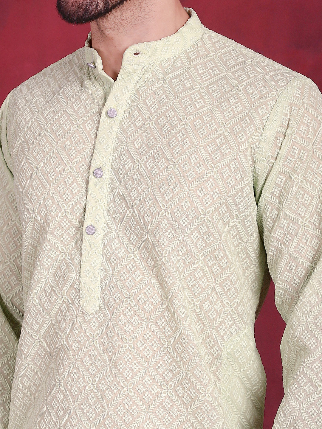 Chikankari Embroidered Kurta with Pyjama ( JOKP 5017 Pista )