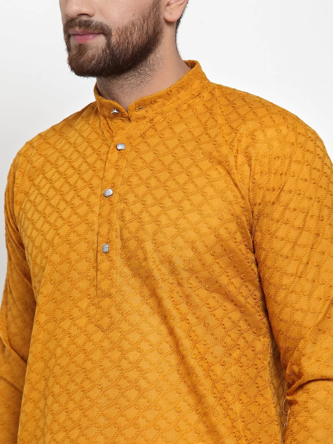 Jompers Men Mustard Chikan Kurta Only ( KO 561 Mustard )
