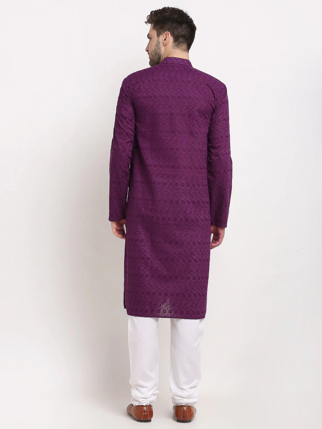 Jompers Men Purple Chikan Kurta with Churidar ( JOKP 561 Purple )